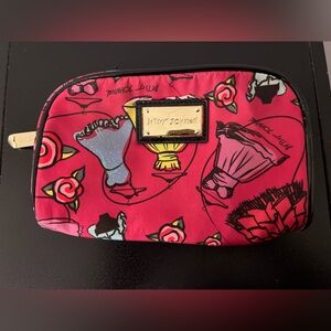 Betsey Johnson Pink and Yellow Cosmetic Bag with Whimsical Design